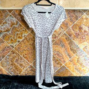 Rebecca Taylor Cashmere Silk Blend Gray White Cheetah Print Dress Medium NWT